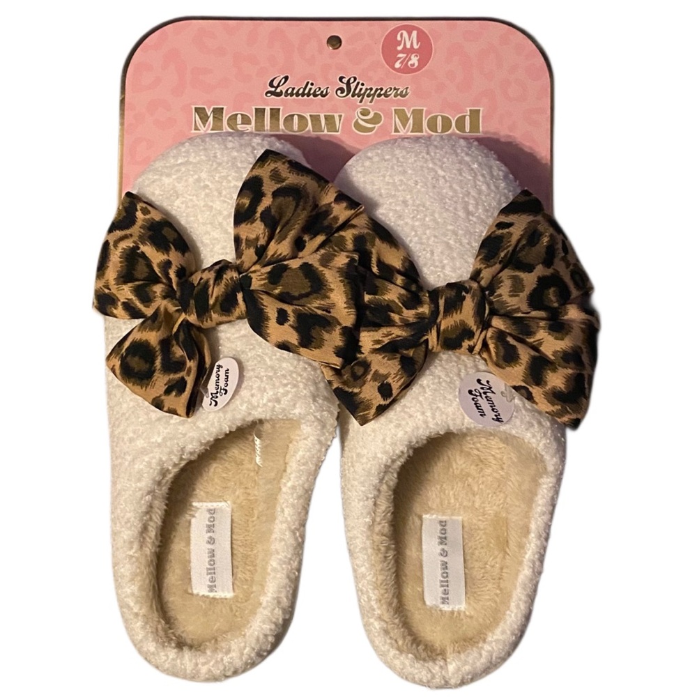 Mellow & Mod Leopard Print Bow Memory Foam Slippers